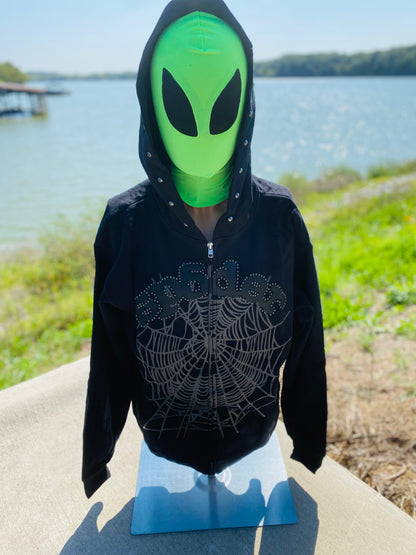 Sp5der OG Web Studded Zip Hoodie Black