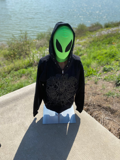 Sp5der OG Web Studded Zip Hoodie Black