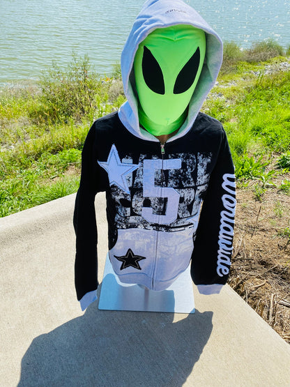 Sp5der Triple 5 Stitch Zip Up Black Hoodie