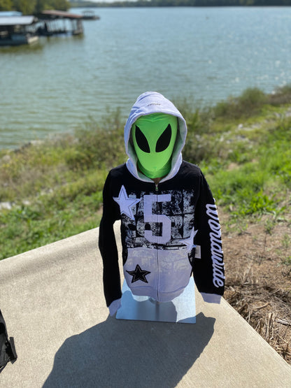 Sp5der Triple 5 Stitch Zip Up Black Hoodie
