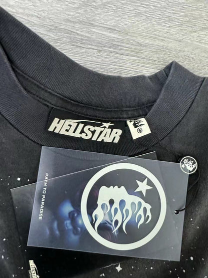 Hellstar Chrome Logo T-Shirt in Black vintage wash