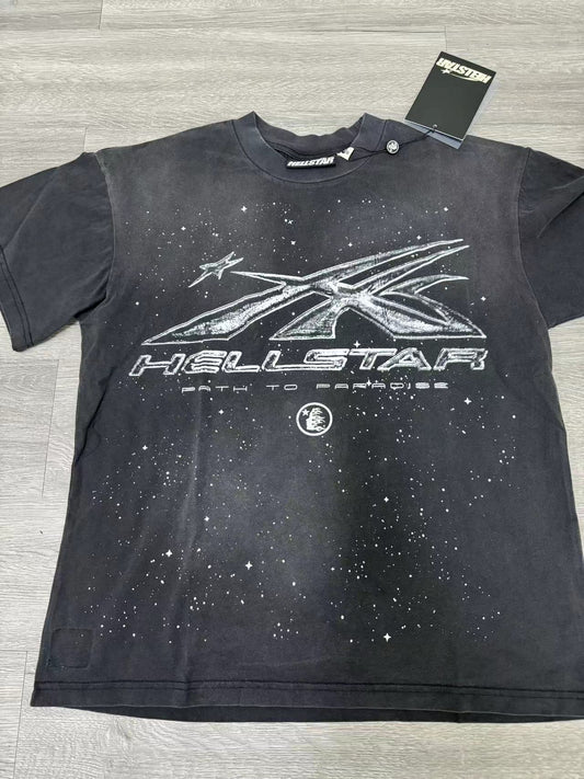Hellstar Chrome Logo T-Shirt in Black vintage wash