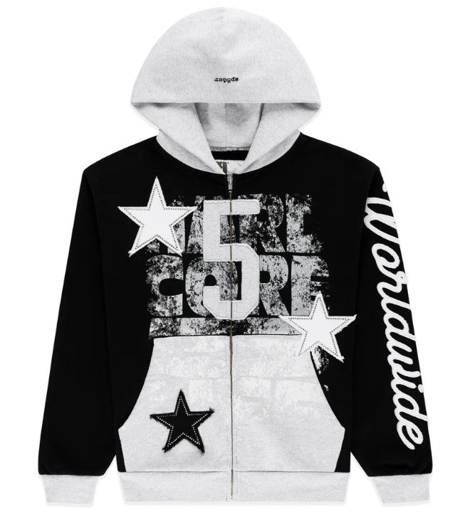 Sp5der Triple 5 Stitch Zip Up Black Hoodie