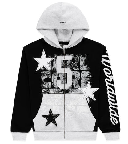 Sp5der Triple 5 Stitch Zip Up Black Hoodie