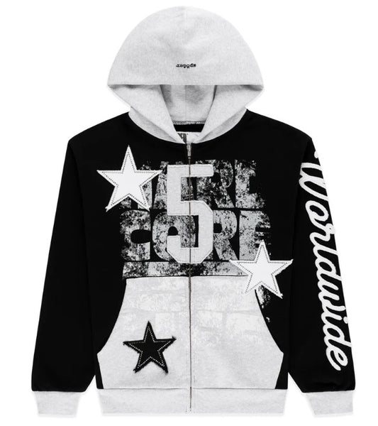 Sp5der Triple 5 Stitch Zip Up Black Hoodie