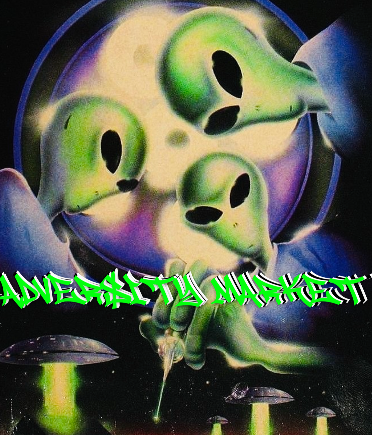 Alien-like creature with a third eye and text 'Adventures in the Unknown' on a dark background