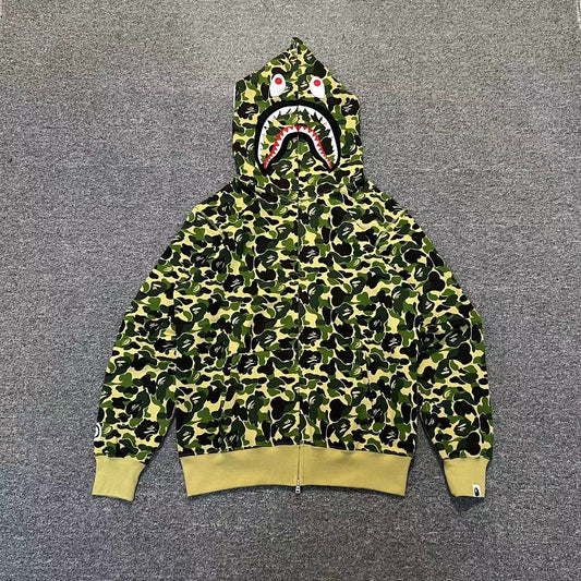 BAPE ABC Green Camo Shark Full Zip Hoodie