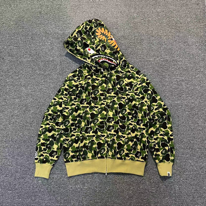 BAPE ABC Green Camo Shark Full Zip Hoodie