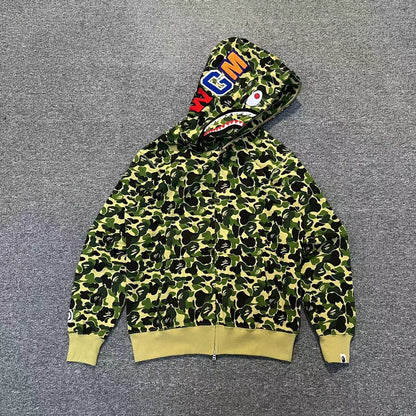 BAPE ABC Green Camo Shark Full Zip Hoodie