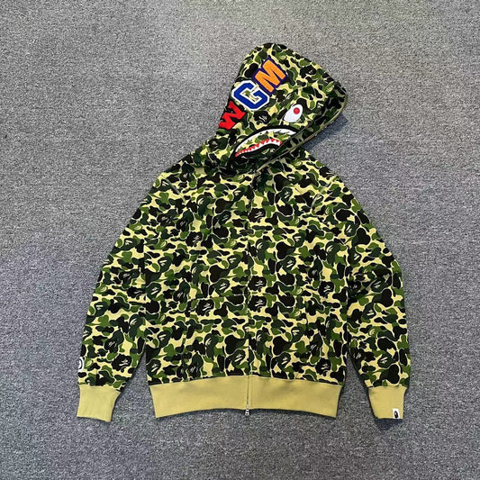 BAPE ABC Green Camo Shark Full Zip Hoodie