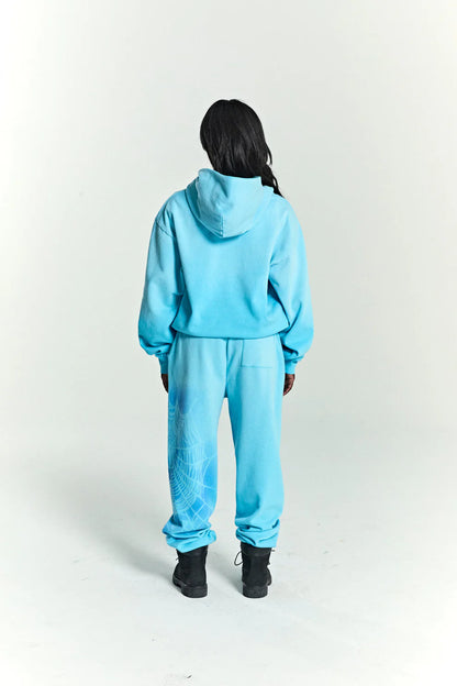 Sp5der OG Web V2 Spray Hoodie Light Blue