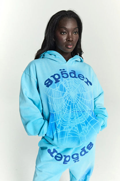 Sp5der OG Web V2 Spray Hoodie Light Blue