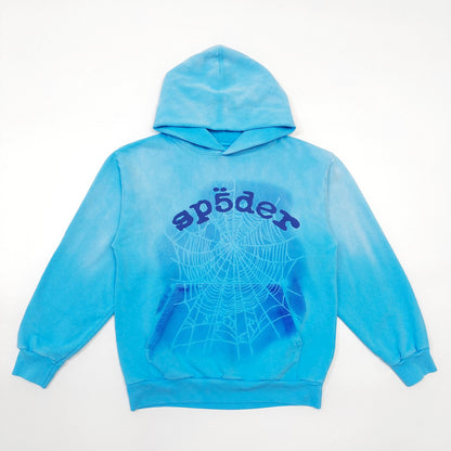 Sp5der OG Web V2 Spray Hoodie Light Blue