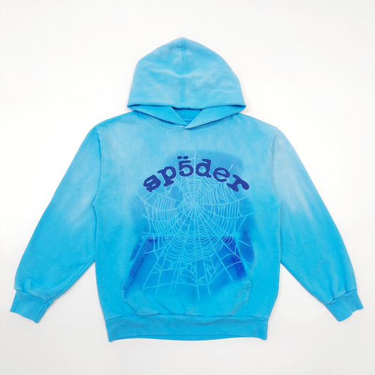 Sp5der OG Web V2 Spray Hoodie Light Blue