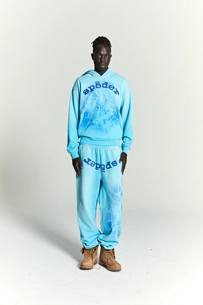 Sp5der OG Web V2 Spray Hoodie Light Blue