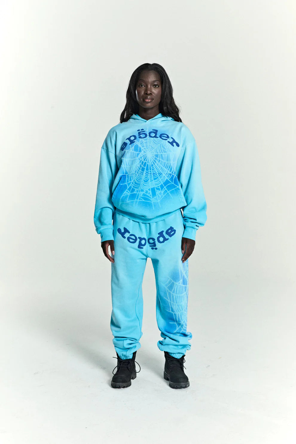 Sp5der OG Web V2 Spray Hoodie Light Blue