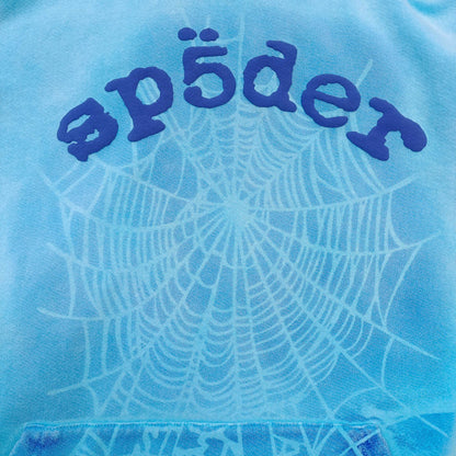 Sp5der OG Web V2 Spray Hoodie Light Blue