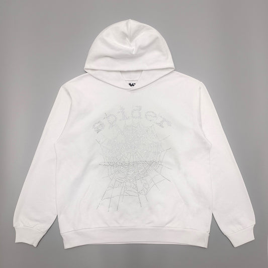Sp5der OG Rhinestone Hoodie White
